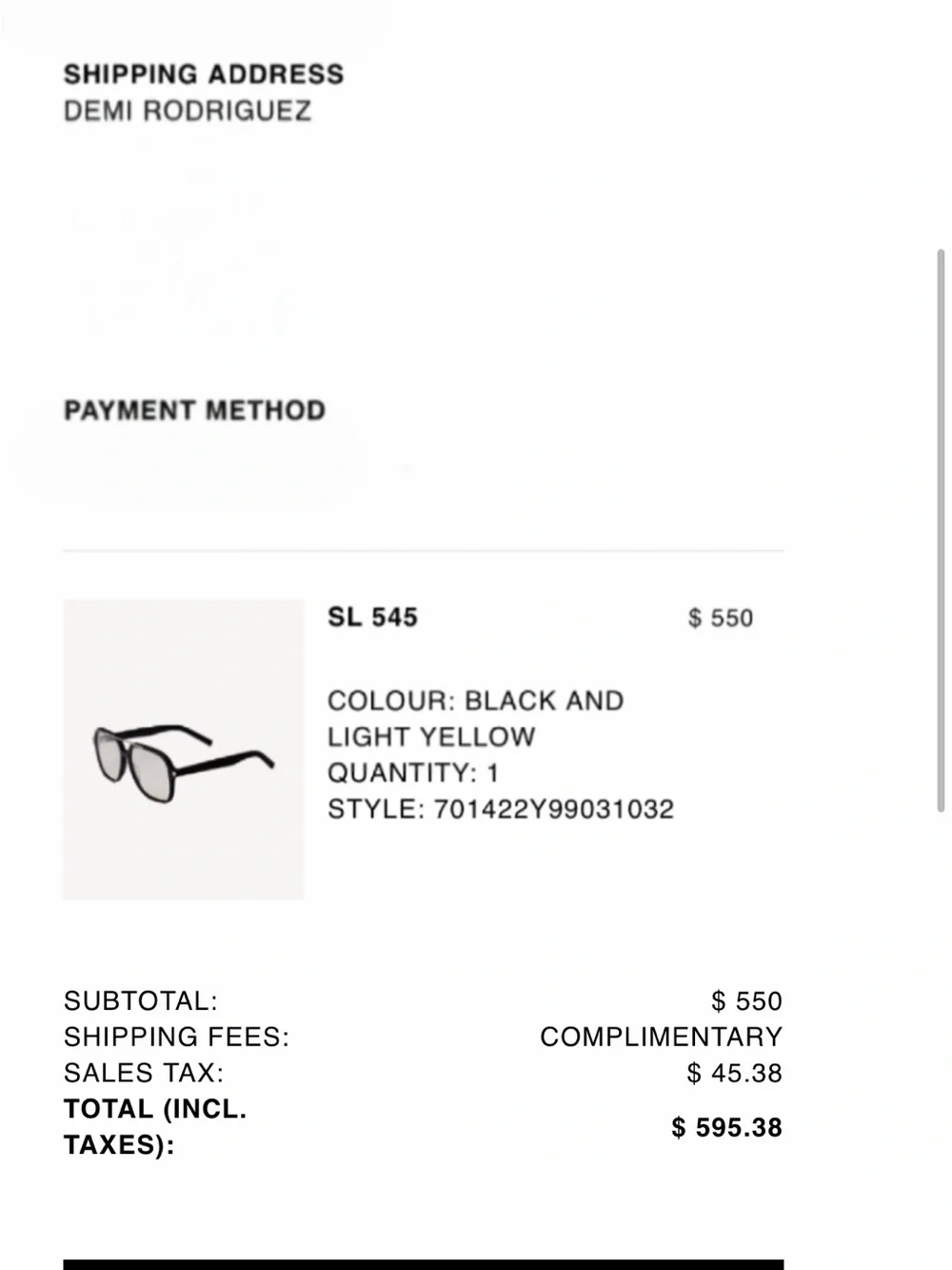 Saint Laurent Black Aviator Sunglasses